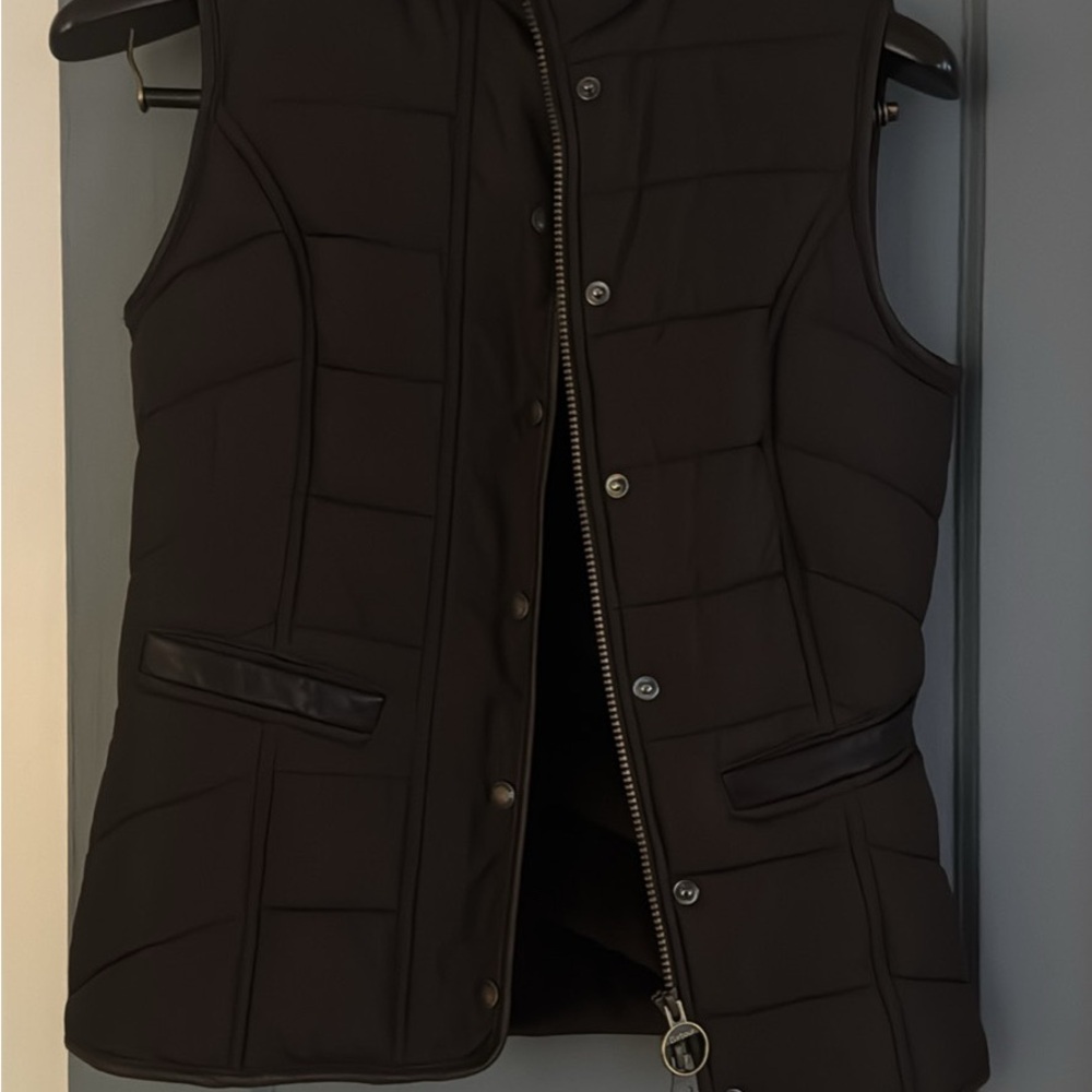 Barbour Black Quilted Vest with Zip & Snap Front